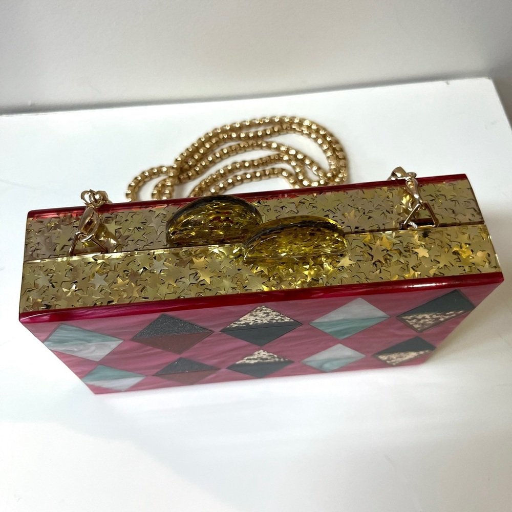 Bari Lynn Harlequin Acrylic Box Clutch Bag - Picture 8 of 11